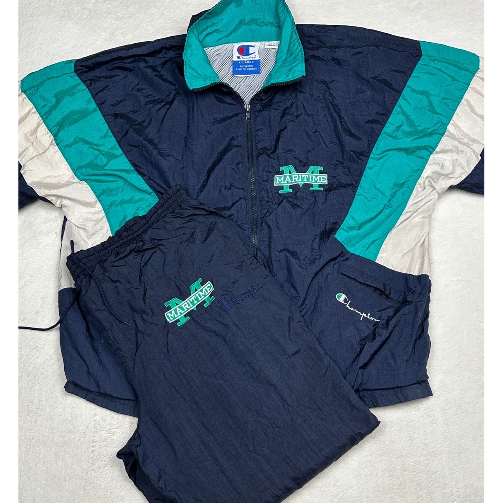Champion Maritime Vintage Tracksuit Navy Teal Colorblock Windbreaker Set XL
